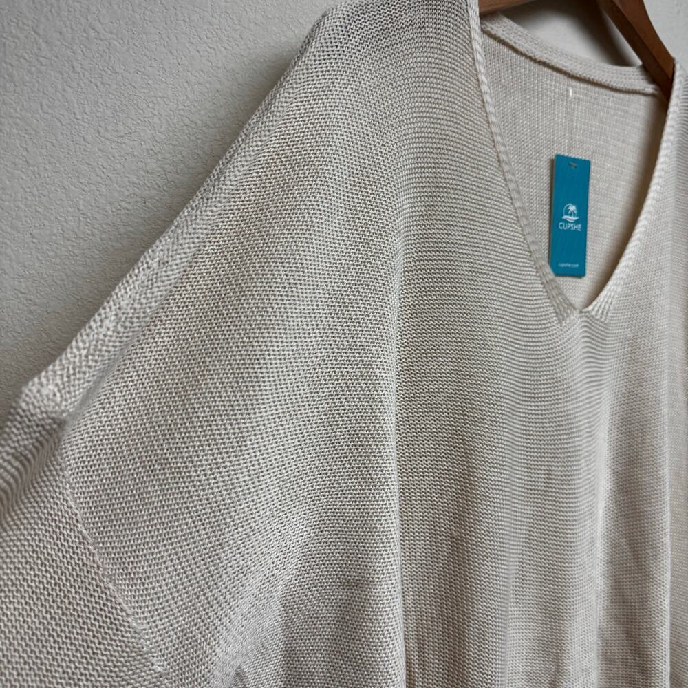 Cupshe V Neck Knit Sweater Beige Oversized Lightweight XL NWT - Picture 6 of 8